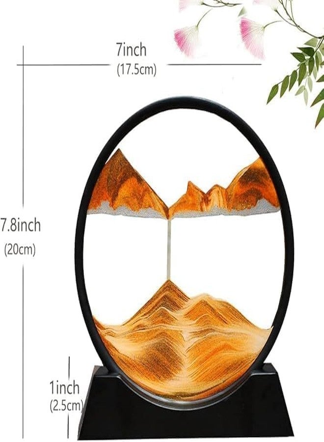 ELLEZZA Sand Art Picture in Moving Motion Round Glass 3D Deep Sea Landscape, Dynamic Sand Art Sandscapes, Sensory Relaxing Desktop Table Decor Desk Decor Art Desk (Yellow) - Image 2